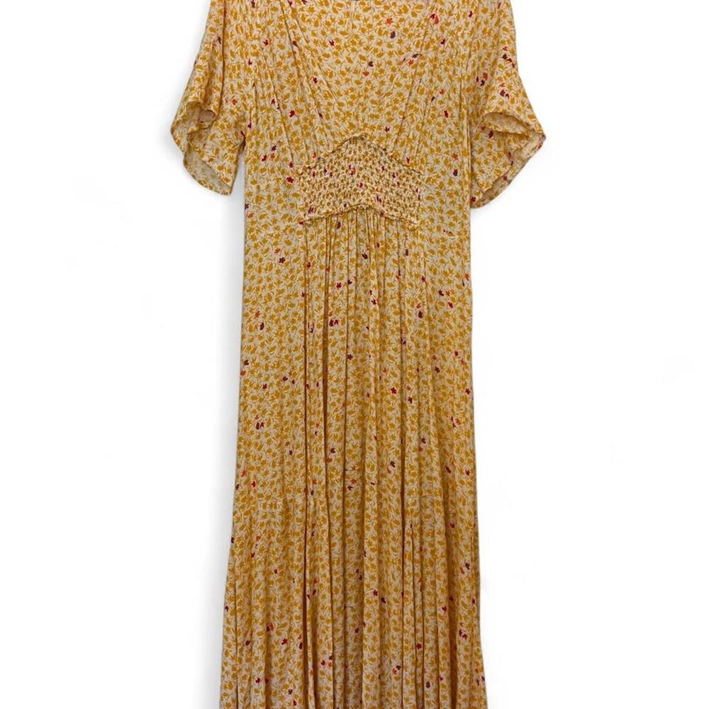 Free People In Full Bloom Yellow Floral Smocked Midi Dress